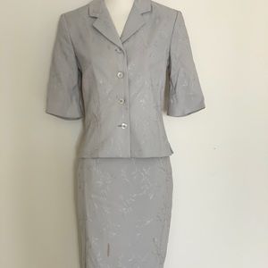 Classic Silver Gray Embroidered Women’s Skirt Suit